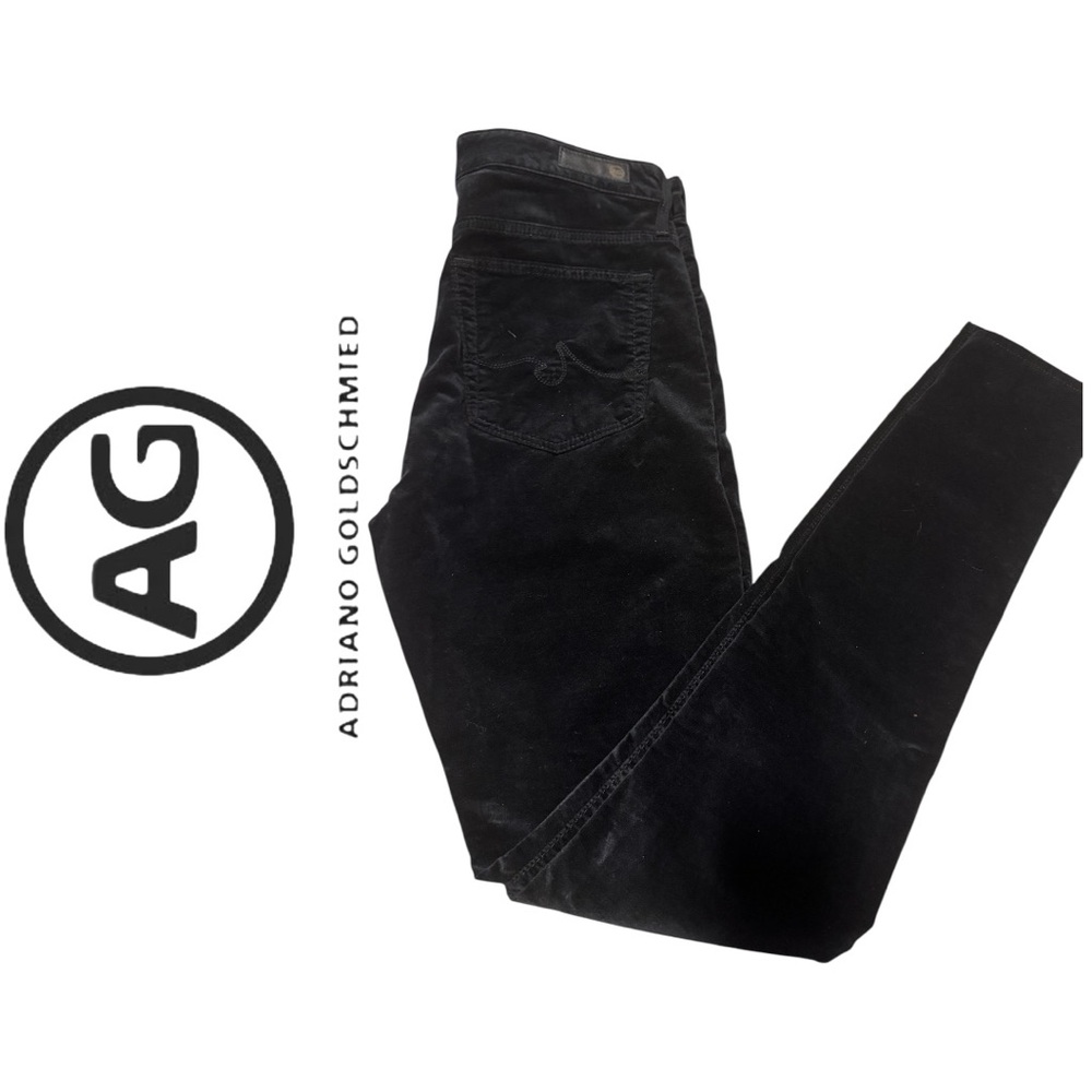 AG Adriano Goldschmied Women's Black Velvet Farrah High Rise Skinny